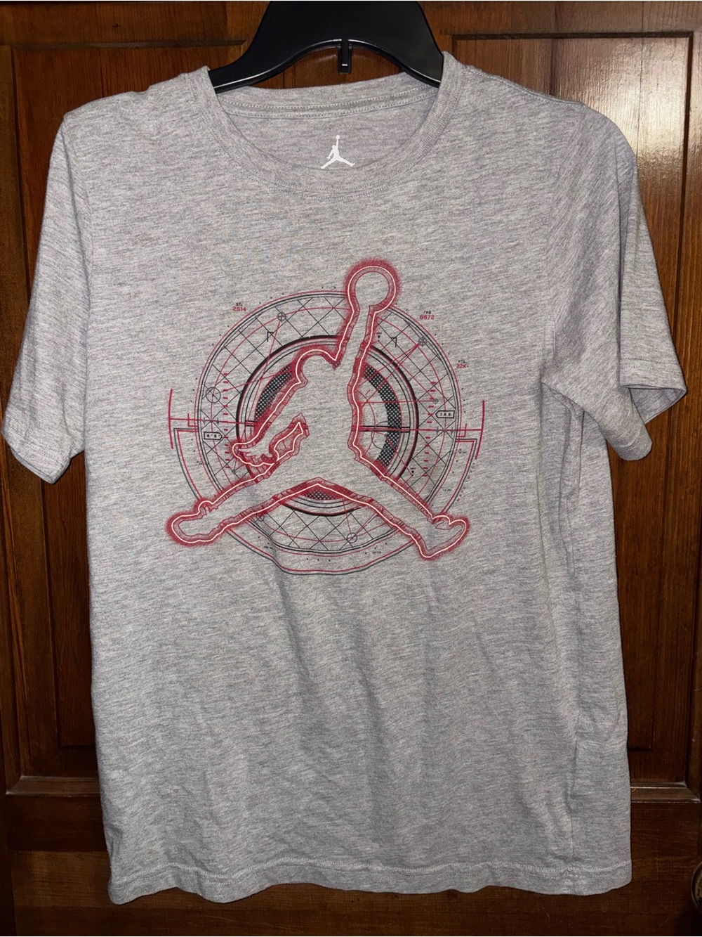 Jordan Kid’s Heather Gray Short-Sleeve Graphic Tee with Red Accent